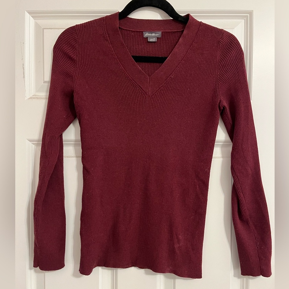 Burgundy Eddie Bauer V-neck Sweater